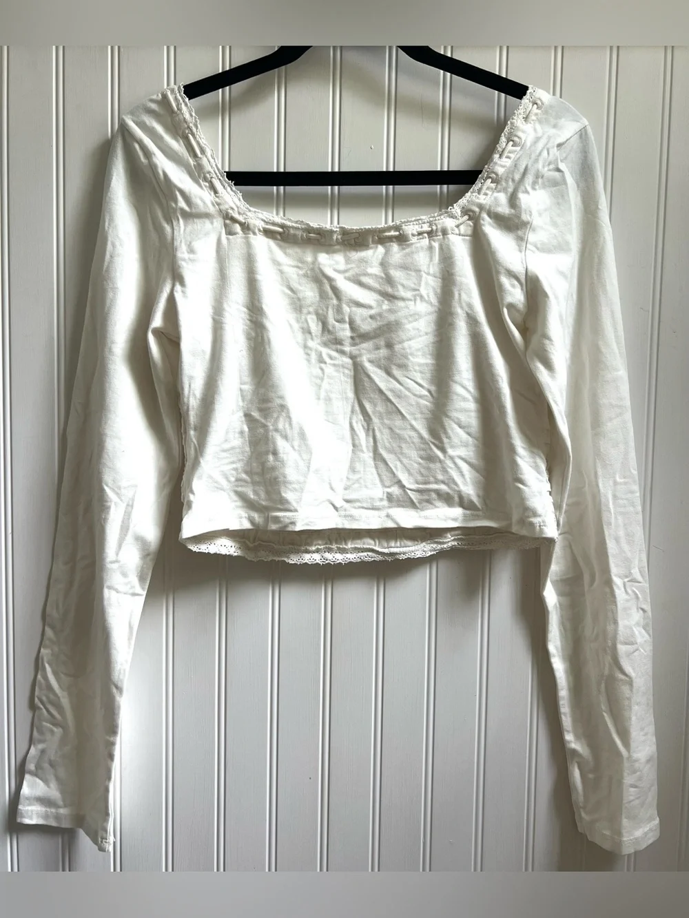 Free People Square Neck Scarlet Smocked Long Sleeve in White Size Small NWOT